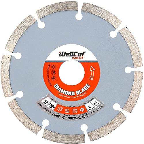 WellCut 125 x 22.23mm Bore Diamond Blade, Segmented Cutting Disc for Concrete, Brick, Masonry, Stone, Paving Slabs & Blocks, Professional Diamond Wheel for Angle Grinder, Fast Clean Cutting (1)