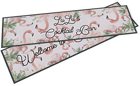 Purple Print House Personalised Bar Runner- Pink Flamingo - Custom Text Rubber Bar Mat - Home Bar Accessories for home pub (Small 440 x 250)