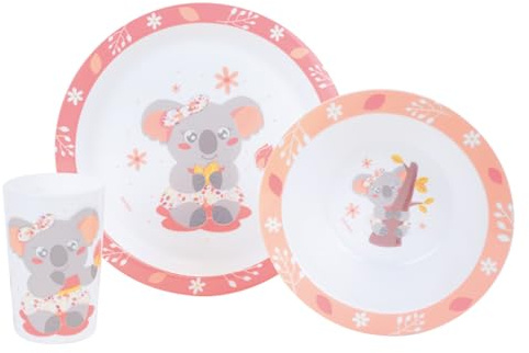 FUN HOUSE 005803 Mimi Koala Set de Comida Compuesto por Plato, Cuenco y Vaso para niños, Plástico