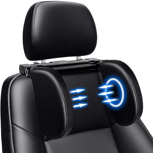Aidodo Cuscino Poggiatesta per Auto Supporto Protezione Cuscino per Il Collo,con Asta telescopica e Clip scorrevoli Cuscino per poggiatesta Laterale in Pelle Regolabile,per Bambini e Adulti(Nero)