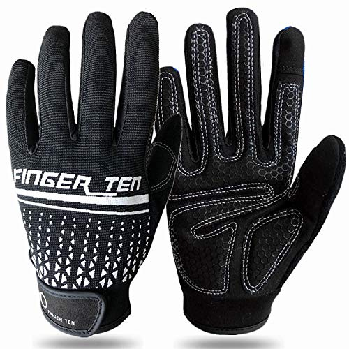 Guanti da allenamento a dita intere, unisex, con imbottitura in gel antiscivolo, per ciclismo, fitness, palestra, sollevamento pesi, pesca, guida, allenamento, resistenza completa per il palmo (nero,