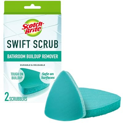 Scotch-Brite Swift Scrub Bath Cleaner Scrubbers, Soap Scum Remover for Cleaning Bathroom, Bathroom Scrubber Pads Safe for Tile, 2 Bathroom Cleaner Scrubbers