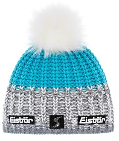 Eisbär Focus Lux Crystal Skipool Mütze Beanie Strickmütze Wollmütze Wintermütze Skimütze Bommelmütze Damen - Made in the EU mit Futter, Futter Winter