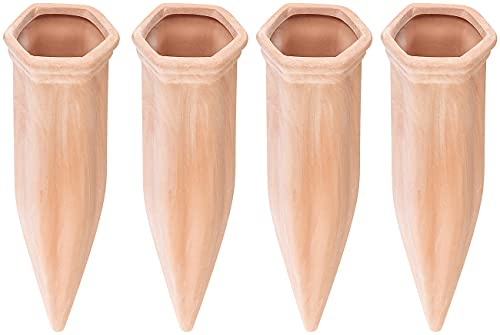 Royal Gardineer Bewässerungstonkegel: 4er-Set XL-Bewässerungs-Tonkegel für Glas- & PET-Flaschen bis 1 Liter (Tonspitzen, Pflanzenbewässerung Tonkegel, Ton)
