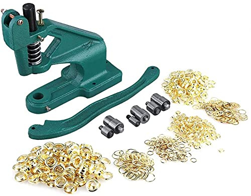 Ejoyous Ösenpresse Set mit Nietenpresse, 3 Stempelsätze und 900 Ösen, 6/10/12 mm, für Stoffe, Tasche, Lederstoff, Gürtel, Handwerk, Nähen
