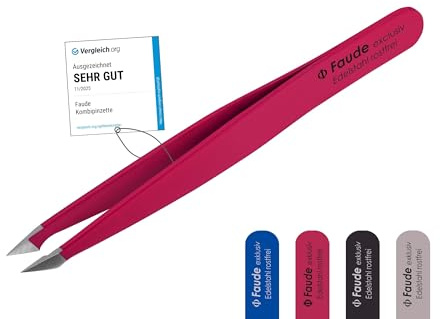 Faude Kombipinzette - Spitzpinzette für Splitter, und Augenbrauenpinzette für eingewachsene und feine Härchen in Einem (fuxia)