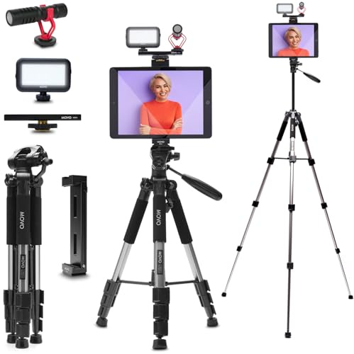 Movo Tablet Vlogging Kit for iPad - Tripod Mount, Holder, Microphone, LED Light, Cold Shoe Extension - YouTube Starter Kit for Video Recording