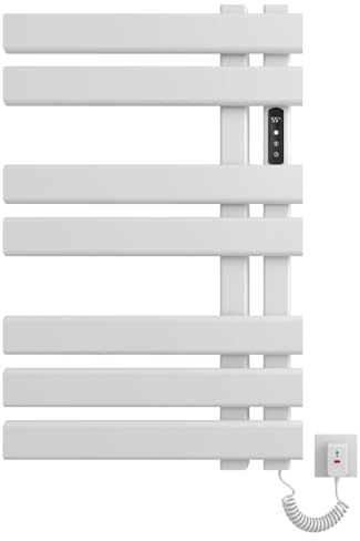 Termoarredo Bagno Elettrico, Scaldasalviette Elettrico Bagno Bianco 450x720mm, Termoarredo Intelligente a Temperatura Costante, termosifoni moderni, Display a LED, Risparmio Energetico-White Right