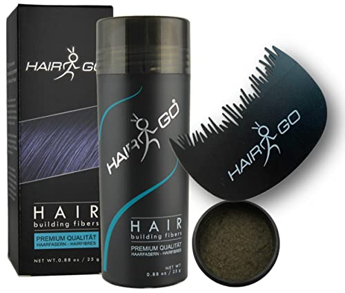 HAIR GO Premium Schütthaar + Haaransatzkamm SPARSET Streuhaar & Schütthaar, für einen natürlichen Haaransatz bei der Anwendung von Hair Fibers Haarverdichter (mittelbraun)
