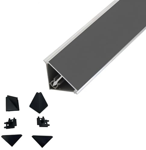 Evotrade Lot de 2 Plinthes en PVC pour Comptoirs de Cuisine – Longueur 2m | Couleur Plomb + Accessoires (2 Bouchons Finaux + 2 Joints d’Angle) | Finition Bas de Meuble | Made in Italy