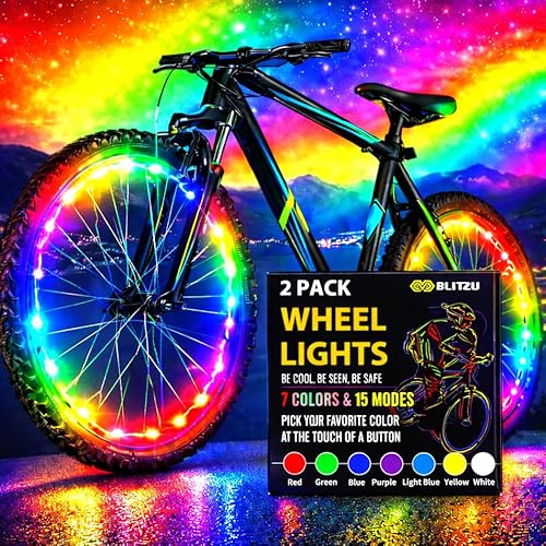 BLITZU Bike Wheel Lights, Bicycle Spoke Decorations Light for Night Riding, 2-Tire Pack 7 Colors in 1 Fun Bright Patterns, Disco LED Safety Strip Light, Bike Accessories for Kids, Boys, Girls, Adults