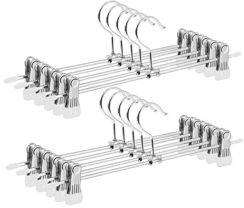 ABHENG 10 Stück Metall Hosenbügel, Anti-Rutsch Kleiderbügel, Platzsparend Rockbügel mit 360° Drehbar Haken, für Hosen Socken Röcke, robust, stabil und gut belastbar, 31 cm lang, Silber-Weiß,AIY0410W