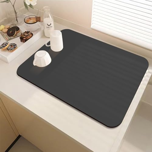 DUJUIKE Abtropfmatte Geschirr, Saugfähige Abtropfmatten, Geschirr-Abtropfmatte mit Rutschfester Unterseite, hitzebeständig, geeignet für die Küche (Pechschwarz, 40 x 50cm)
