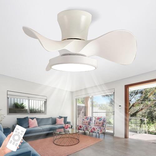 Fachae Schwarze Deckenventilator Mit Beleuchtung Kleine Schlafzimmer Dimmbar Speicherfunktion Lampe Mit Ventilator Und Fernbedienung Reversible Leise DC Ventilator Lampe LED Timer Lounge-Black Walnut
