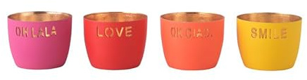 Giftcompany Windlicht Madras 4er Set XS mit Motiv Oh Lala, Love, Ok Ciao, Smile, Eisen Höhe 4,5cm