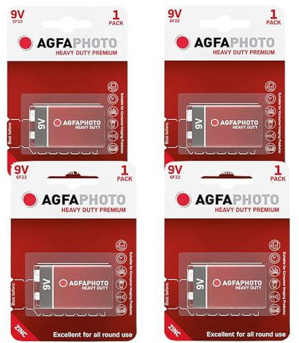 AgfaPhoto 9v Batteries 4 Pack - Heavy Duty Premium Zinc Carbon disposable 9v battery For Low drain devices | Smoke Alarm | Fire Alarm Battery | Smoke Detectors | Remote Control Car | Square Battery |