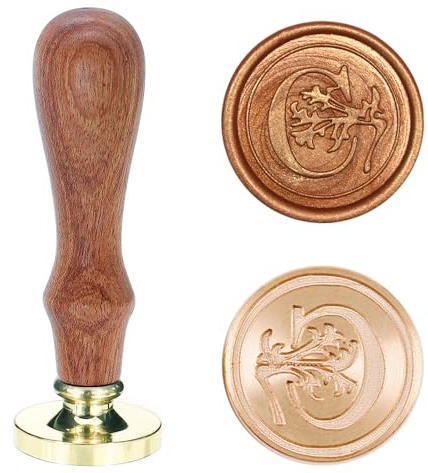 Poemluve Wax Seal Stamp Alphabe Letters C 25mm Initials Vintage Sealing Wax Stamps Brass Head with Removable Wood Handle for Scrapbooking, Wedding Invitation, Gift Wrap, Envelope (Letter C)