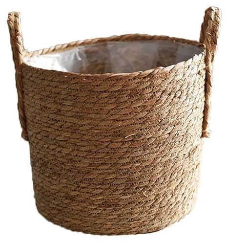 Panier de jardinière tissé, conteneur de Rangement avec doublures en Plastique, Pot de Fleur en Paille pour décoration de Jardin S, Panier en Osier