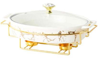YOtat Ceramics Chafing Dish Buffet Set, Marble Finish Chafing Dish, Rectangular Chafers for Buffet/Weddings/Parties/Banquets/Catering Events (White)