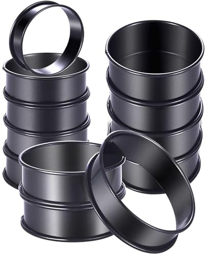 vsilay Paquet 12 Moules Cuisson en Métal Polyvalents Moules À Muffins Anglais Anneaux À Crumpets Matériau en Acier Inoxydable pour Muffins Crêpes Moules À Muffins