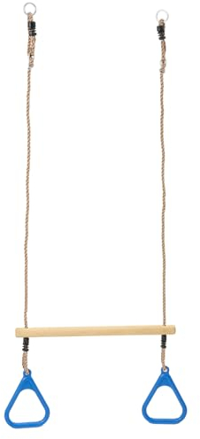 TRIBECCO Trapez-Schaukel mit Griffen für Kinder ab dem 3. Lebensjahr Trapezstange mit höherverstellbarer Seil-Aufhängung zum Befestigen am Schaukel- oder Klettergerüst (Blau)