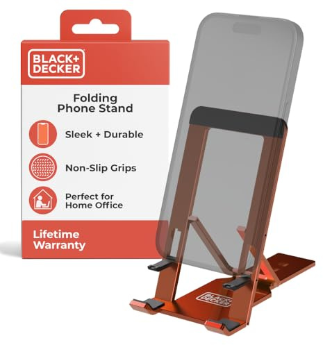 BLACK+DECKER Phone Stand for Desk - Folding Cell Phone Stand Holder - Adjustable and Portable, Folds Down Flat - for Office, Gaming, Bed, Travel - Phone Kickstand Compatible with iPhone (Coral Rose)