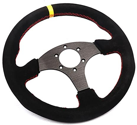 Sportlenkrad,Drifting Steering Wheel,Lenkrad Auto Universal 13 Zinch 330mm Racing Flaches Lenkrad Leder simuliertes Spiel Karting(6028BK MS YL RD)