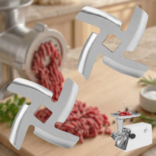 5# acero inox Cuchillos para picadora de carne repuesto - reemp cuch des | Corta carne y tendones rápido y limpio Para picadoras manuales y eléctricas Orificio eje 8 mm 2 piezas Apto lavavajillas