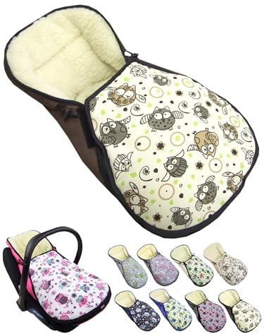 Fotsäck för babystol [vinteråkpåse] för barnbilstol kompatibel med Maxi Cosi babyskålar grupp 0 lammull sittdyna justerbar (uggla 5)