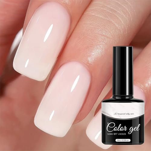 Milky White Gel Nail Polish, Jelly Nail Gel Polish, UV/LED Soak-Off Nail Art Manicure Pedicure Home Use - Long Lasting & Easy to Apply