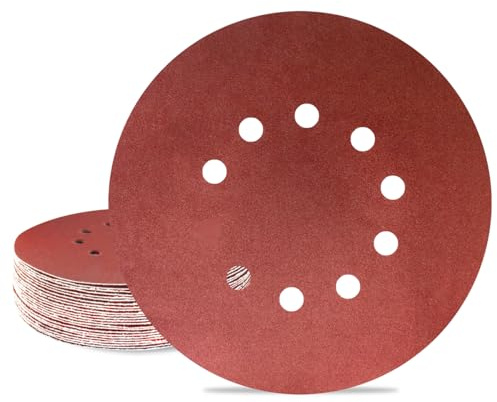 Meccion 225 mm Discos de Lijado 25 Piezas, 10 Agujeros Papel Abrasivo Discos de Lija para Lijadoras de Cuello Largo (Grano 180)