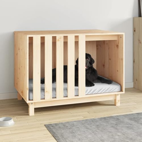 Generic Cinyiqo 822486 Hundehütte 90x60x67cm Massivholz Kiefer Outdoor Hundehütte Welpenlaufstall mit Baldachin Garten Laufgitter Zaun Kistengehege Käfig