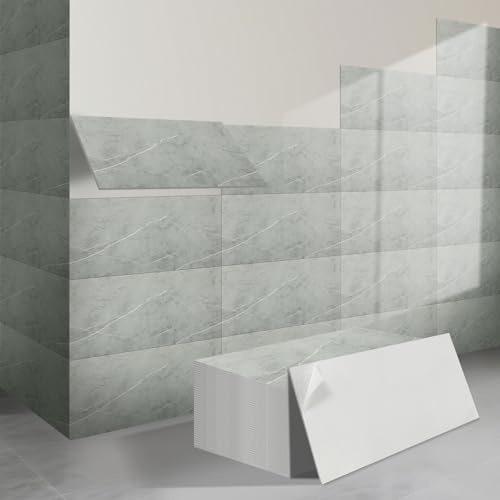 Trafagala Gray Tile Stickers White 60x30cm 10pcs, Self Adhesive Wall Tiles Marble, Peel and Stick Wall Waterproof, Removable Stick on for Kitchen Backsplash Bathroom