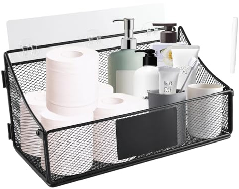 Gzsekken Wire Basket Black Large Metal Basket for Wall Storage, Self-Adhesive Foldable Wall Mounted Kitchen Mesh Shelf Hanging Storage for Bathroom, Pantry Organizers and Storage