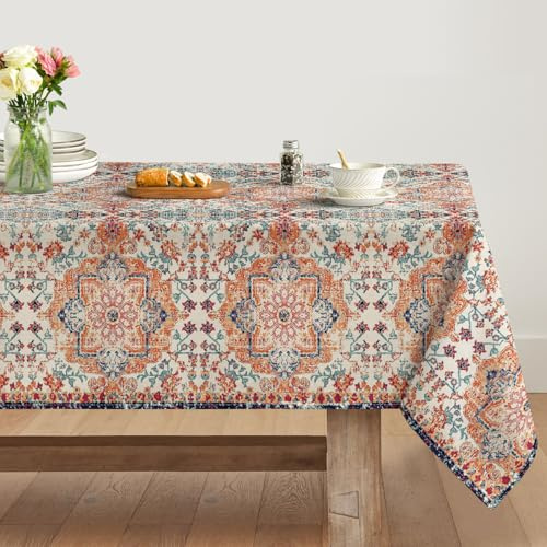 Artoid Mode Boho Vintage Geometrie Bunt Marokkanisch Landhausstil Tischdecke 140x200 cm, Fleckschutz Tischwäsche Küche Dekoration Urlaub Party Dekor