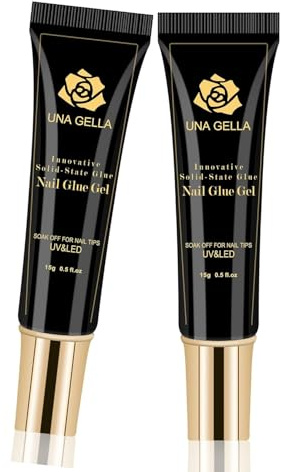 UNA GELLA Soft Gel Nagelkleber 15ml x 2, Fester Soak Off Superstarker Nagelkleber für Acryl Nägel, Aushärtung erforderlich für Nail Extensions und Press On Nails, für Gel Jelly Tips