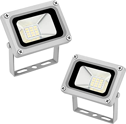Tashace Projecteur LED 12-24 V CC 10 W 800 lm 6500 K Blanc froid Éclairage de sécurité IP65 Étanche Applique murale for extérieur, cour, parc, patio, place(2 packs)
