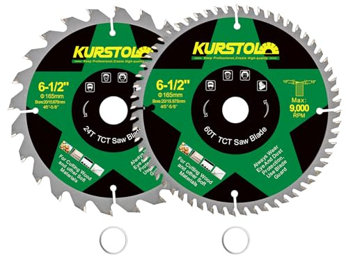 KURSTOL Cirkelsågblad 165 x 20 mm - 2 stycken 24 och 60 tänder skärskivor för trä, plast, plywood, spånskivor, flerskiktspaneler