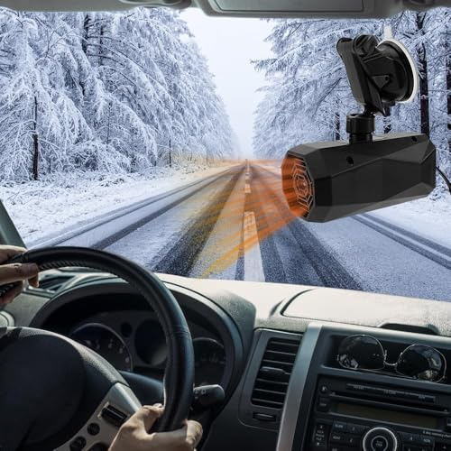 yotutun Calefactor para Coche Portátil, 12V 150W Calentador de Coche Base Giratoria de 360° Ventilador de Calefacción y Refrigeración 2 en 1 Descongelador de Niebla de Parabrisas Enchufe de Mechero