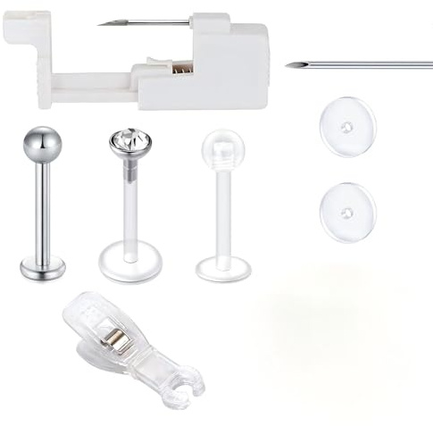 AceFun Kit aiguilles piercing sans douleur pour piercing lèvres du nombril langue oreilles nez Kits pistolet piercing Safe Labret outils piercing corporel acier inoxydable pour femmes hommes