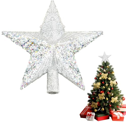 Werownsgso Weihnachtsbaumspitze Stern Glitzernde Christbaumspitze Stern 14.5CM Kunststoff Stars Baumspitze Christmas Tree Topper Stars für Weihnachtsbaum Deko Weihnachten Fest (Silber)