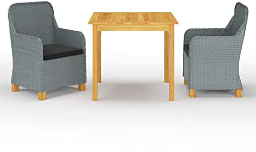 Qnhdfrt Gruppo da giardino in legno di acacia con sedie in rattan PE 85 x 85 cm, tavolo e 2 posti a sedere per terrazze, balcone e giardino