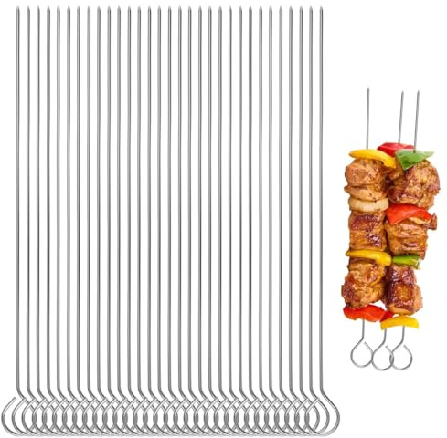 50 Pieces Metal Skewers for Kebabs, 25cm Stainless Steel Kebab Skewer | Reusable Metal Barbecue Kebab Skewer Sticks, Metal BBQ Kebabs Grill Skewers Sticks for Oven Camping Campfire Trussing Turkey
