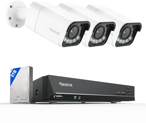 Reolink 4K Smarte PoE IP Kamera Outdoor mit Personen-/Autoerkennung, 5X optischer Zoom Überwachungskamera Aussen, Spotlight, Farbige Nachtsicht, Zwei-Wege-Audio, RLC-811A*3 mit NVR RLN8-410