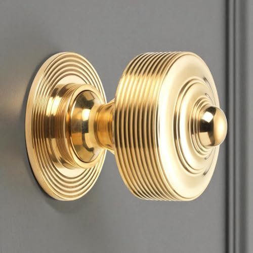 AB Hardware Polished Brass Reeded Centre Door Knob, Front Back Solid External Pull Handle