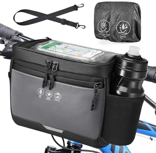 WOTOW Fahrradlenkertasche – 3,5 l wasserdichte, isolierte Fahrradkorb-Vordertasche mit Regenschutz, Fächern und Schultergurt, reflektierende Aufbewahrungstasche für Rennrad und Mountainbike