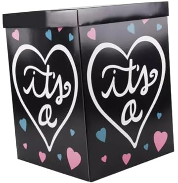 HEALEEP Scatola Decorativa in Carta per Gender Reveal, Contenitore per Palloncini Shower, Scatola Pieghevole Nera per Feste di Compleanno Ragazzo Ragazza e Annunci di Gravidanza