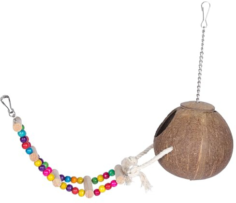 TOVINANNA Coconut Shell Ladder Nest for Parrot Birdcage Natural Bird House Breeding Nest Hanging Bird Bed Coconuts Shell for Pet for Resting Birdcage