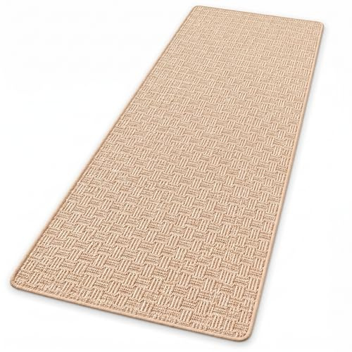 Floordirekt Teppichläufer Monaco Beige 80x200 cm - Läufer für Küche, Flur & Wohnraum - Feinschlingen Teppich - rutschfest & antistatisch - Küchenläufer Flurteppich Flurläufer