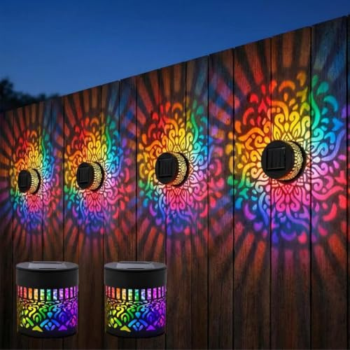 Luz de pared solar mandala para exterior, lámpara proyector de valla de jardín, 2026 nuevas luces solares decorativas mandala, luz impermeable de metal para terraza, escalón, valla, jardín, patio (2
